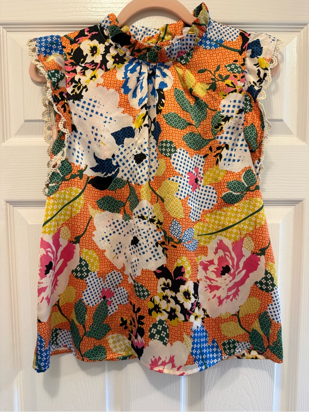 THML Multicolor Floral Ruffle Neck Blouse